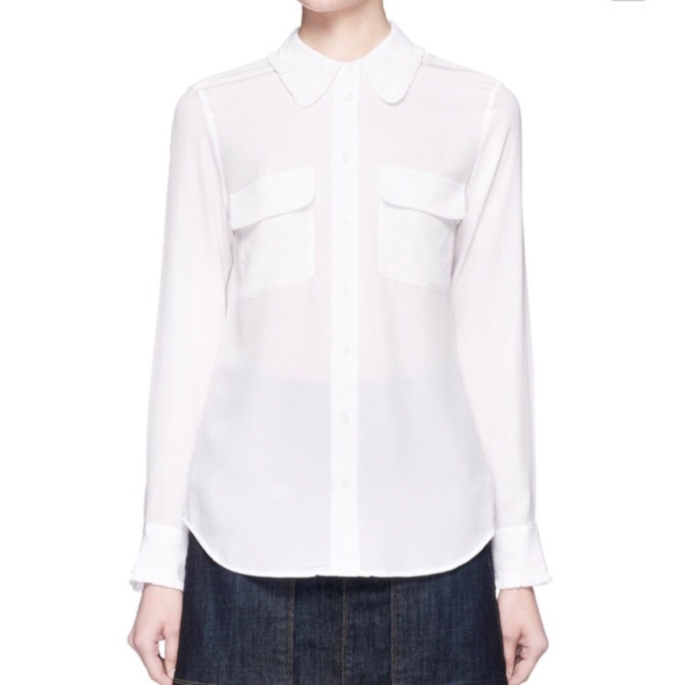 Equipment Signature Slim Ruffle Trim Button Shirt